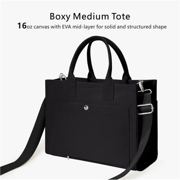 Canvas Tote Bag for Women, Black - Picture 6 of 7